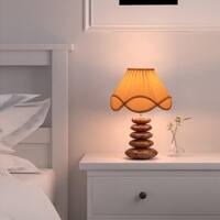 Devansh Off-White Vintage Cotton Table Lamp With Wood Pebble Lamp (12X12X16.5) Inches -C