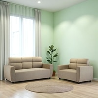 Dayton Pine Wood Contemporary 3+2 Seater Sofa (Caramel Brown Fabric)