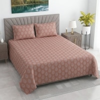 Jiya Orange Shade Floral 400 TC Cotton Flat Double Queen Size Bedsheet with 2 Pillow Covers – Threads