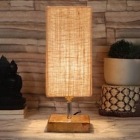 Faulkner Beige Jute table lamp with Square Natural Wood Base