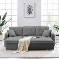 William Solid Wood Sofa cum Bed in Grey