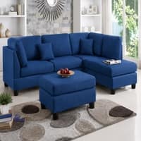 Nova 3 Seater L Shaped Sectional Sofa Right Chaise and Ottoman Blue