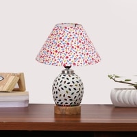 Devansh Conical Multi Cotton Shade Lamp With Wood & Mosaic Glass Base For Decoration/Office/Home/Gifting/Study For Decoration/Office/Home/Gifting/Study -(10X10X14.5) Inches -A