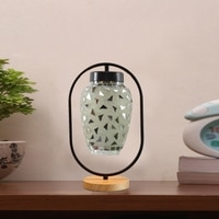 Devansh Multicolor Glass Wooden & Iron  Table Lamp -17 Inch Height  -Ac