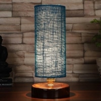 Skeeter Turquoise Jute lamp with brown wood base