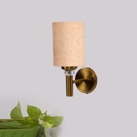 Devansh Metal Electric Wall Light in Gold Colour with Beige Shade Count of 1 Light