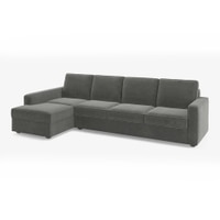 Apollo Compact Sofa (Colour : Ash Grey Velvet, Cushion : Hard, Back Type : Regular, Seating Capacity : Left Aligned 3 Seater + Left Aligned Chaise + Ottoman)