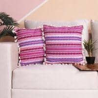 Acrylic Striped Cushion Cover with Lace Set of 2 (16 X 16 Inches)