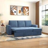 Kowloon Sectional Sofa Cum Bed with Storage Colour Baltic Blue premium chenille