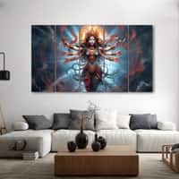 The Castle Decor Goddess Maa Kali Wall Painting Wooden Framed 27x48 Inch