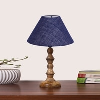 Devansh Blue Jute Table Lamp With Wood Natural Base (10X10X16) Inches)-37