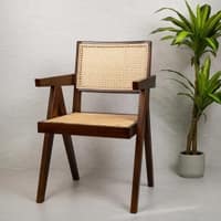 Rita Solid Wood Rattan Caning Accent Chair In Teak Finish