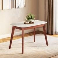Lunar Solid Wood and Carrara White 4 Seater Dining Table in Honey Finish