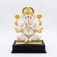 Devotional Lotus Grace Ganesha Statue in White and Gold Colour