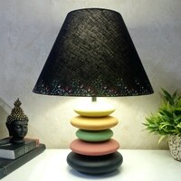Pebble Antique Black Pink Wooden Table Lamp in Multicolor