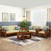 Madhavi 3+2+1 Seater Wooden Sofa (Creame Colour, Honey Finish)
