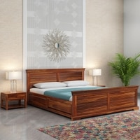 Hearti Sheesham Wood King Size Bed In Teak Finish With Box Storage (72 x 78 inches)