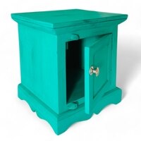 Queens Sheesham Wood Bedside Table in Antique Green Finish