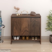 BLUEWUD Mavis Engineered Wood 3 Doors Shoe Rack Cabinet Slipper Footwear Stand Organizer with Premium Handleless Design and A Open Shelve, Store Up to 16 Pairs for Living Room Home (Brown Maple)