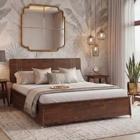 Saar Teak Wood King Size Hydraulic  Storage Bed In Espresso Teak Finish