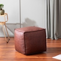 Cube Collection Dark Brown Faux Leather Pouf Ottoman