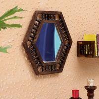 poe solid wood mirror in brown colour