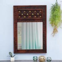 paulo solid wood mirror in brown colour