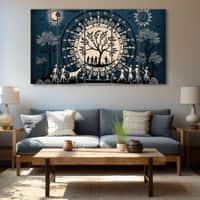 The Castle Decor Warli Art Wall Painting Wooden Framed 27x48 Inch (Style 2)