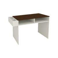 Ariana Study Desk with Shelves and Covered Storage cum Wire Extension Box in Ivory Coffee Walnut Colour