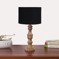 Devansh Black Cotton Table Lamp With  Wood Natural Base (7X17.5 Inches)-3