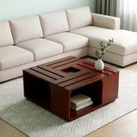 Milan Sheesham Wood Accent Square Coffee Table In Honey Finish