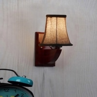 Devansh Wood Wall Mounted Lamp With Beige Jute Shade