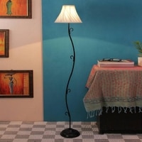 Ezra Off White Fabric Floor Lamp with Black Iron Base