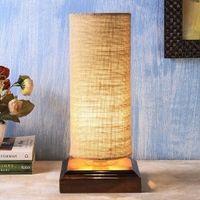Elger Beige Natural Fiber Shade Table Lamp with Brown Wooden Base
