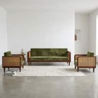 Padam Solid Wood 5 Seater Rattan Designed Sofa Set  In  Teak Finish