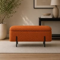Doe Buck Luxury Boucle Storage Bench in Rust Colour with Black Metal Legs