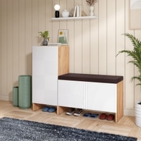 Trudo Modular Shoe Cabinet Combo with 12 Pair Seat Cabinet & 10 Pair Cabinet – Spacious Modular Shoe Organizer