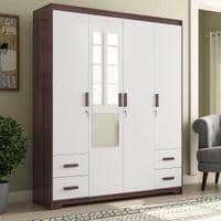 Miller Engineered Wood 4 Door Wardrobe With Mirror in Two Tone Finish
