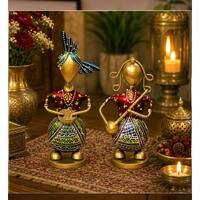 Desert Art Metal Handpainted Couple Musician Showpiece Set of 2