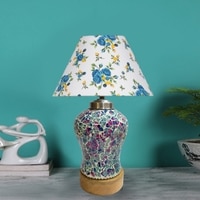 Devansh Conical Multicolor  Cotton Shade  Lamp With  Wood & Mosaicglass Base For Decoration /Office/Home/Gifting/Study For Decoration /Office/Home/Gifting/Study -(10X10X14.5) Inches -