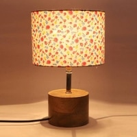 Fairbanks Multicolour Fabric Shade Table Lamp with Natural Wooden Base