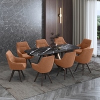 Aeris Ceramic 6 to 8 Seater Extendable Dining Table With Set of 3  Selene Dining Chair