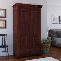Parker 2 Door 2 Drawer Sheesham Wood Wardrobe in dark Honey Oak Finish