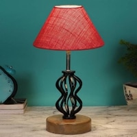 Harlow Pink Jute Table lamp with Wood & Iron Base