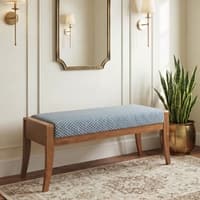 Ibha Solid Wood Entryway Bench In Amber Walnut Finish with Indigo Crest Colour
