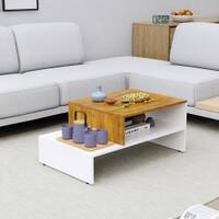 Hexa Engineered Wood Modern Center Table For Living Room In Frosty White And Giant Wood
