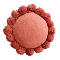 Handwoven Fluffy Pom-Pom Geranium Cushion Cover