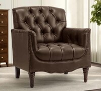 Jones Pu Leather W in g Chair in Brown