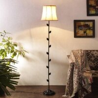 Rain Off White Fabric Floor Lamp with Black Iron Base