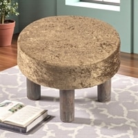 Maple Solid Wood Foot Stool in Green Sparkle Velvet Fabric